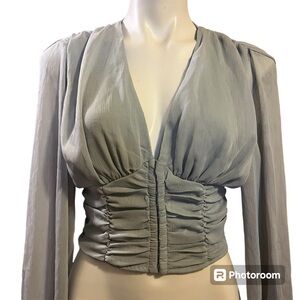 Gray long sleeved corset style blouse